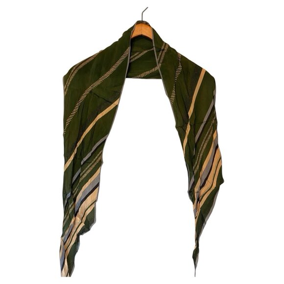 Anne Klein Green Gold Strip Women's Scarf 10"x68" Shear Thin Wrap Scarf - Picture 2 of 12